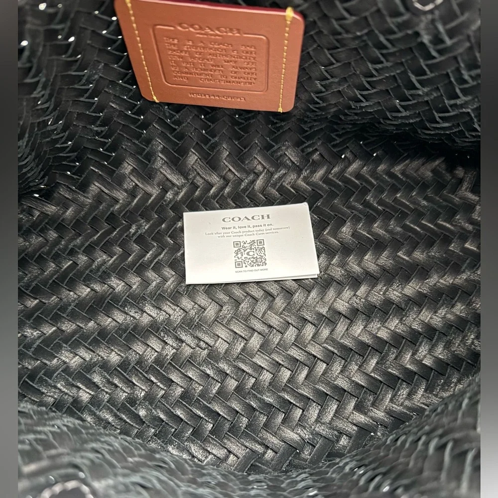 Coach Black Woven Leather Swing Tote - Picture 9 of 13
